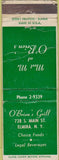 Matchbook Cover - O'Brien's Grill Elmira NY CREASES WORN