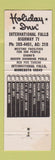 Matchbook Cover - Holiday Inn International Falls MN
