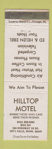 Matchbook Cover - Hilltop Motel International Falls MN WEAR