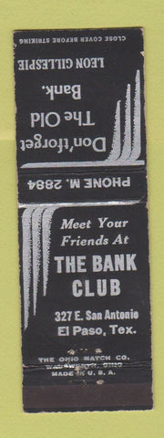 Matchbook Cover - The Bank Club El Paso TX