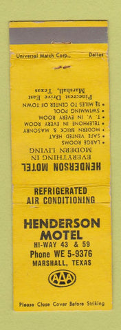 Matchbook Cover - Henderson Motel Marshall TX WORN