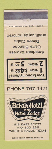 Matchbook Cover - Bel Air Hotel Motor Lodge Wichita Falls TX