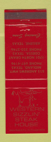 Matchbook Cover - Western Sizzlin Steak House Midland Odessa Abilene TX WEAR