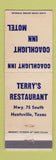 Matchbook Cover - Coachlight Inn Motel Terry's Restaurant Huntsville TX