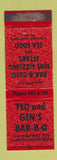 Matchbook Cover - Ted and Gen's BBQ Aldrich MN WEAR