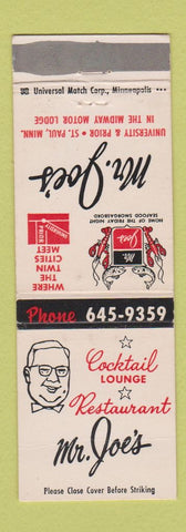 Matchbook Cover - Mr Joe's Restaurnt St Paul MN WEAR