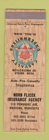 Matchbook Cover - Norb Flicek Insurance Wabasha MN