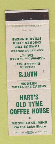Matchbook Cover - Hart's Old Tyme Coffee House Moose Lake MN