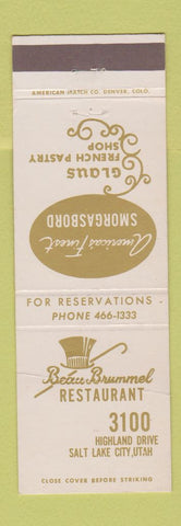 Matchbook Cover - Beau Brummel Restaurant Salt Lake City UT CREASE