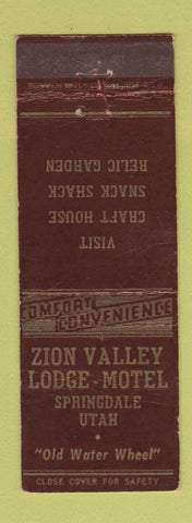 Matchbook Cover - Zion Valley Lodge Motel Springdale UT WEAR