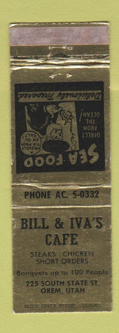 Matchbook Cover - Bill & Iva's Cafe Orem UT WORN