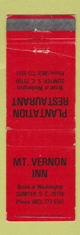 Matchbook Cover - Mount Vernon Inn Sumter SC Plantation Restaurant WEAR