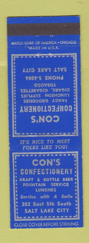 Matchbook Cover - Con's Confectionery Salt Lake City UT