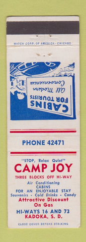 Matchbook Cover - Camp Joy Kadoka SD oil gas cabins