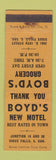 Matchbook Cover - Boyd's New Motel Sioux Falls SD WEAR grocery