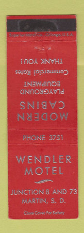 Matchbook Cover - Wendler Motel Martin SD cabins