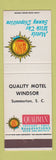 Matchbook Cover - Quality Motel Summerton SC