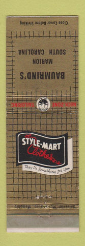 Matchbook Cover - Style Mart Men's Clothes Baumrind's Marion SC WEAR