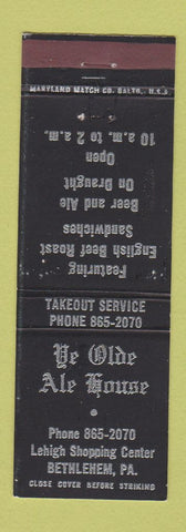 Matchbook Cover - Ye Olde Ale House Bethlehem PA