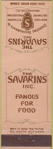 Matchbook Cover - Savarins Restaurant Washington DC Philadelphia Pittsburgh