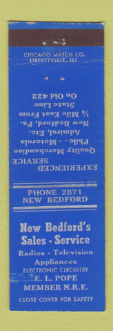Matchbook Cover - Radio TV Motorola Admiral New Bedford PA