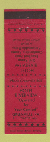 Matchbook Cover - Hotel Riverview Greenville PA