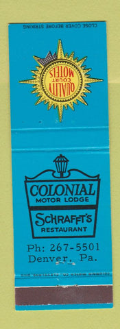 Matchbook Cover - Colonial Motor Lodge Denver PA Quality Courts