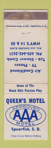 Matchbook Cover - Queen's Motel AAA Spearfish SD WORN