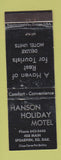 Matchbook Cover - Hanson Holiday Motel Spearfish SD WORN