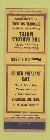 Matchbook Cover - Earlola Motel Spencer SD Golden Pheasant Cafe WORN