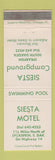Matchbook Cover - Siesta Motel Spearfish SD camping
