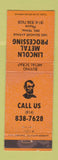 Matchbook Cover - Lincoln Metal Processing Erie PA Abraham WEAR ORANGE