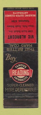 Matchbook Cover - Reading Coal Anthracite Sioux Falls SD Vic Albrecht WEAR
