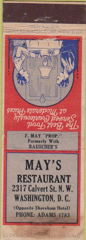 Matchbook Cover - May's Restaurant Washington DC WORN Federal long