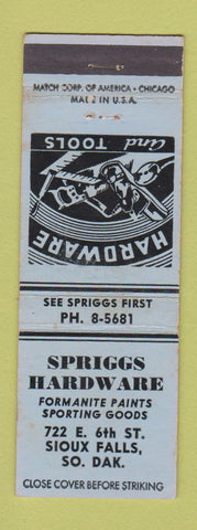 Matchbook Cover - Spriggs Hardware Sioux Falls SD sporting goods Formanite Paint