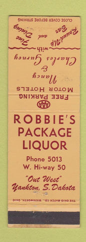 Matchbook Cover - Robbie's Package Liquor Yankton SD Motor Hotels Nancy Gurney