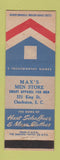 Matchbook Cover - Max's Men's Clothes Charleston SC Hart Schaffner Marx