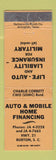 Matchbook Cover - Auto and Mobile Home Financing Insurance Burton SC