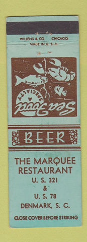 Matchbook Cover - Marquee Restaurant Denmark SC WEAR