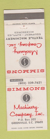 Matchbook Cover - Simmons Machinery Company Greenville SC WEAR