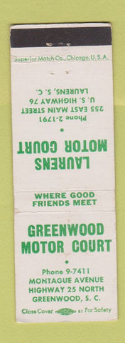 Matchbook Cover - Greenwood Motor Court SC Laurens