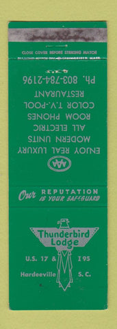 Matchbook Cover - Thunderbird Lodge Hardeeville SC WORN