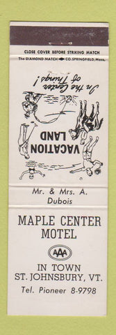 Matchbook Cover - Maple Center Motel St Johnsbury VT WEAR