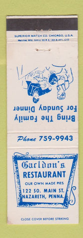 Matchbook Cover - Garldon's Restaurant Nazareth PA