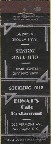 Matchbook Cover - Bonat's Cafe Washington DC WEAR