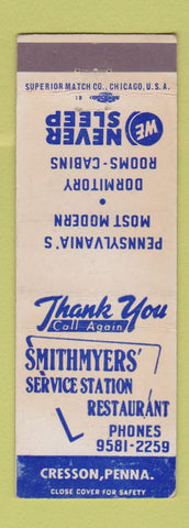 Matchbook Cover - Smithmyers' Service Station Restaurant oil gas Cresson PA WEAR