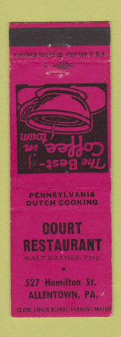 Matchbook Cover - Court Restaurant Allentown PA