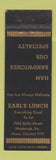 Matchbook Cover - Earl's Lunch Pittsburgh PA WEAR