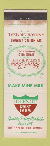 Matchbook Cover - Idlenot Dairy Farm North Springfield VT milk WEAR