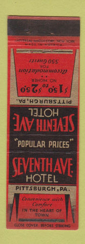 Matchbook Cover - Seventh Ave Hotel Pittsburgh PA WORN